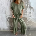 thumbnail image 2 of Bovxnpu Summer Casual Outfits For Women, 2 Piece Lounge Sets, Women'S Spring/Summer Round Neck Casual Solid Color Cotton/Linen Short Sleeve Pants Suit M, 2 of 5