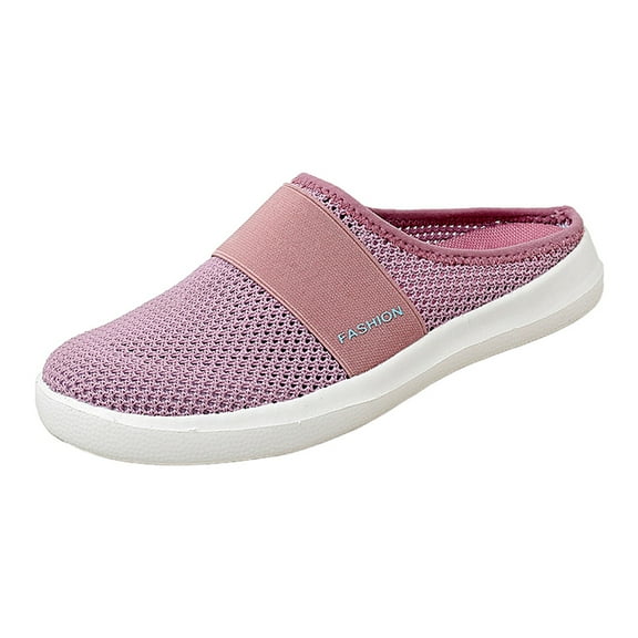 GUOBIOZIY Womens Backless Sneakers Mesh Slip-on Mule Shoes Breathable Slippers(Pink,9)