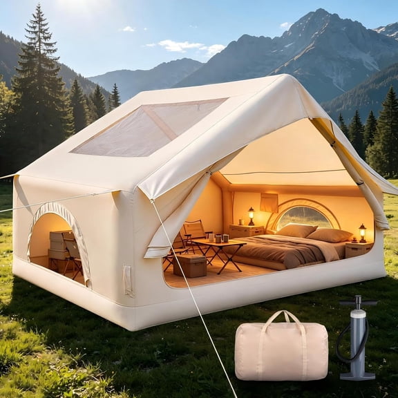 Inflatable Tent with Skylight & Privacy Cover, 4 Person Blow up Air Tent
