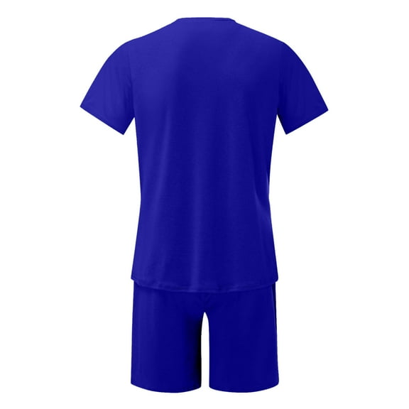 PEASKJP Set for Men Casual Summer Mens Short Sets 2 Piece Outfits Polo Shirt Fashion Summer Tracksuits Casual Set Short Sleeve and Shorts Set for Men (Blue,L)
