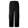 thumbnail image 4 of Stamzod Mens Summer Beach Pants Solid Color Drawstring Straight Leg Cargo Pants Cotton Linen Men's Casual Pants Plus Size Black B XXL, 4 of 6