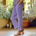 thumbnail image 5 of Linen Cropped Pants for Women Side-Buttoned Closure Joggers Side Slit Pants Capris Pants Muslin Pants Soft Comfy Long Lounge Pants Straight Leg Office Dress Work Slacks High Waisted Drawstring, 5 of 6