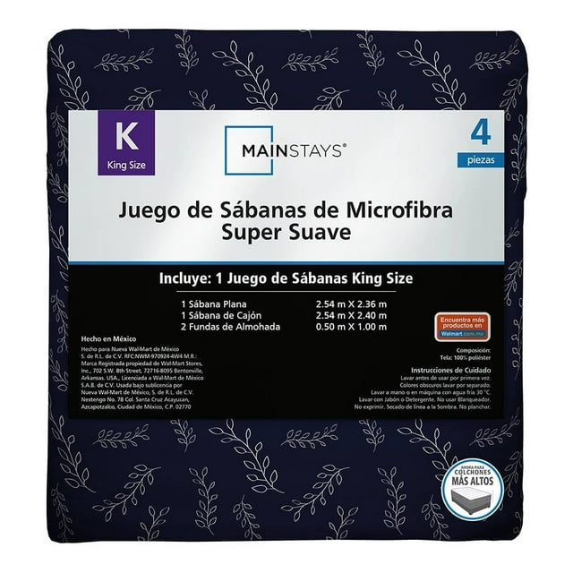 Juego De Sábanas Mainstays King Size Hojas Marino