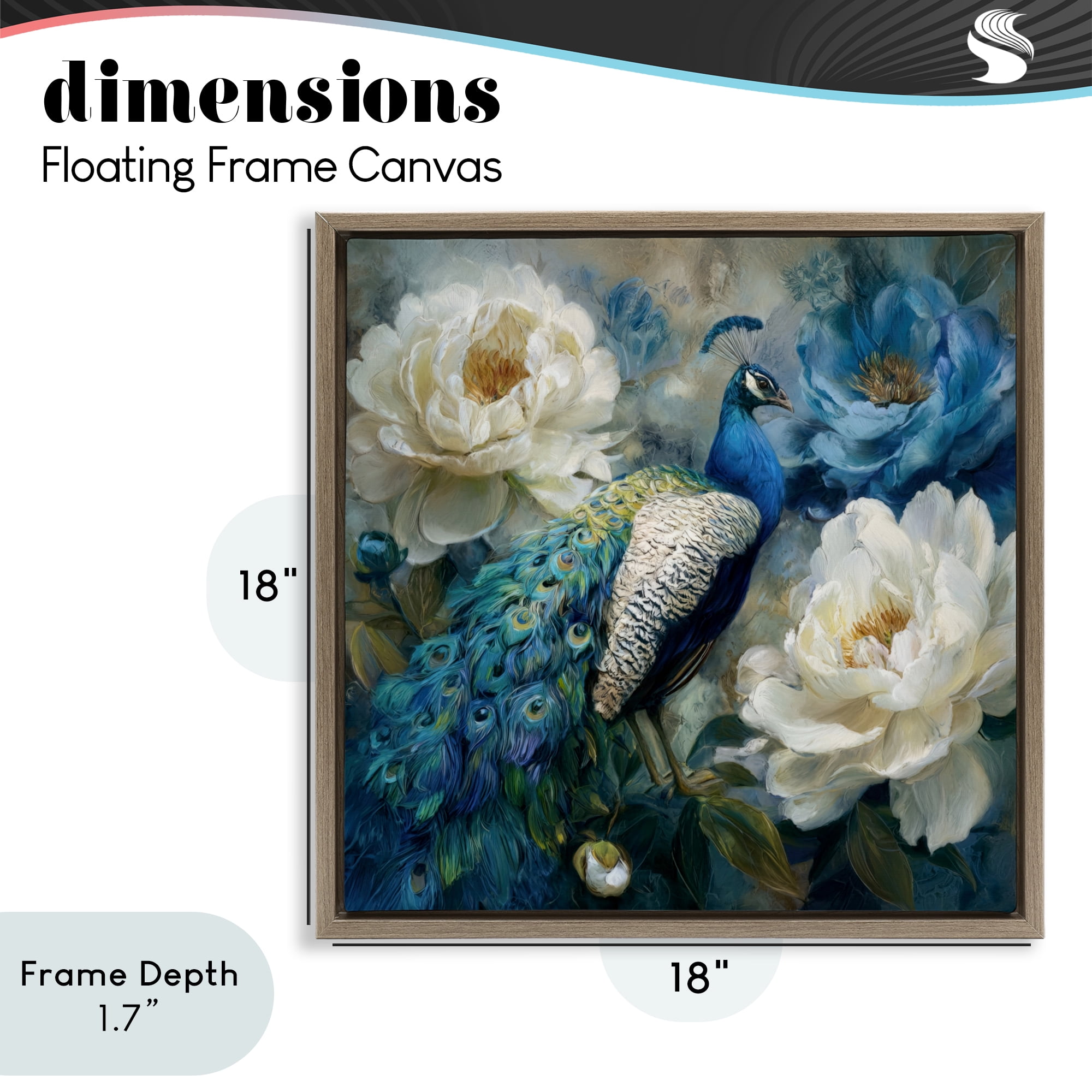 Stupell Industries Pretty Peony Peacock Brown Framed Floater Canvas Wall Art, design by Tina LeCour