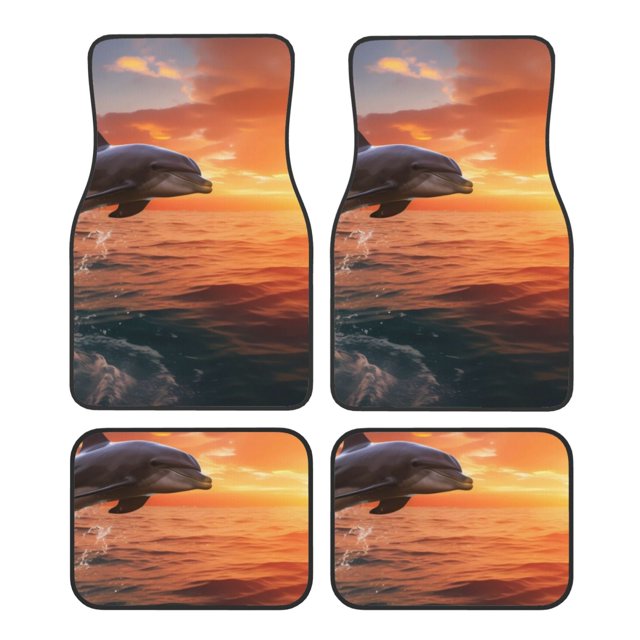 Balery Sunset Dancing Dolphin B Juego de 4 Alfombrillas para Auto, Revestimientos de Caucho Resistente, Diseño Antideslizante