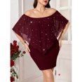 thumbnail image 3 of Burgundy Plus Size Elegant Off-Shoulder Fitted Dress With Pearl Embellishments, 3 of 8
