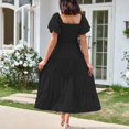 thumbnail image 6 of Uaswgudfs Vintage-Inspired Square Neck Dresses for Women: Summer Short Sleeve Puff Sleeve Dress with Cinched Waist & Tiered Skirt - Casual Black M, 6 of 6