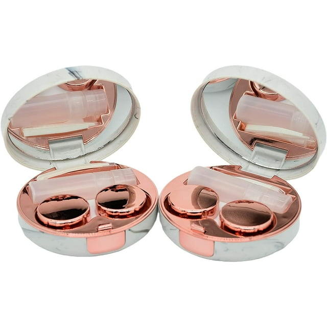 2 Pack Marble Contact Lens Case All In One Travel Contact Container Soak Storage Kit(Rose Gold + Gold)