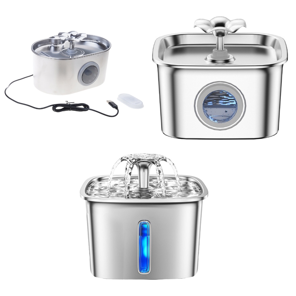 Automatic Pet Water Fountain Electric Waterer Bowl Water Dispenser Dog Water Purifiers Stainless Steel Fountain