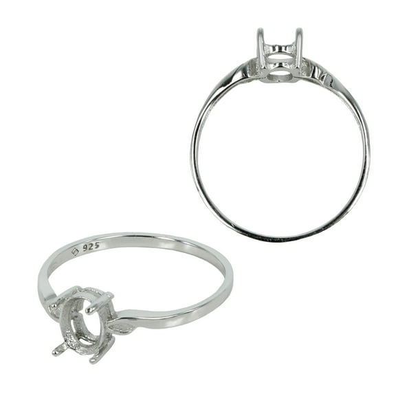 Decorated Single Shank Ring Setting with Oval Prongs Mounting in Sterling Silver 5.5x6mm | MTR420 (5)