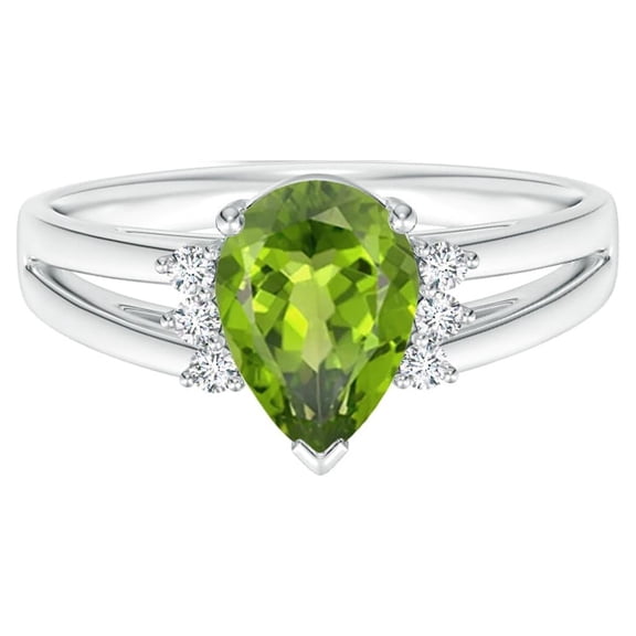 925 Sterling Silver Pear 1.50 Ctw Peridot Gemstone Solitaire Accents Women Wedding Ring