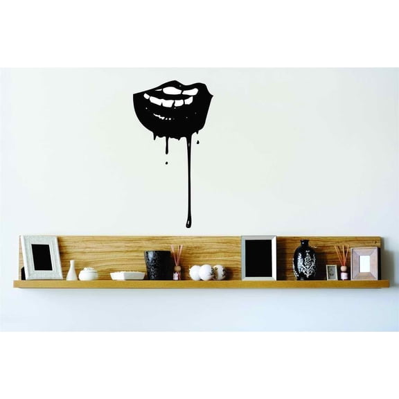 Design With Vinyl Artwork Vampire Lips Blood Dripping Wall Decal for Children - Scary Mask Creepy Spooky Themed Decal - Size: 23 In x 7 In