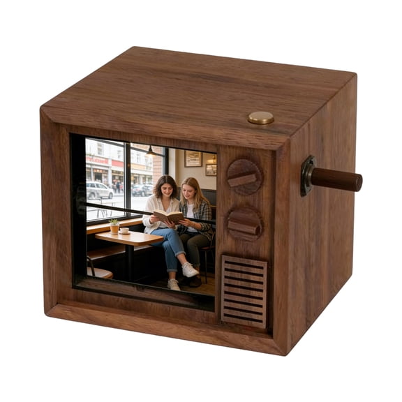 AOOOWER Multifunctional Wooden Music Box with Photo Frame Mechanical Playbacks and Glowing Light for Portable Use
