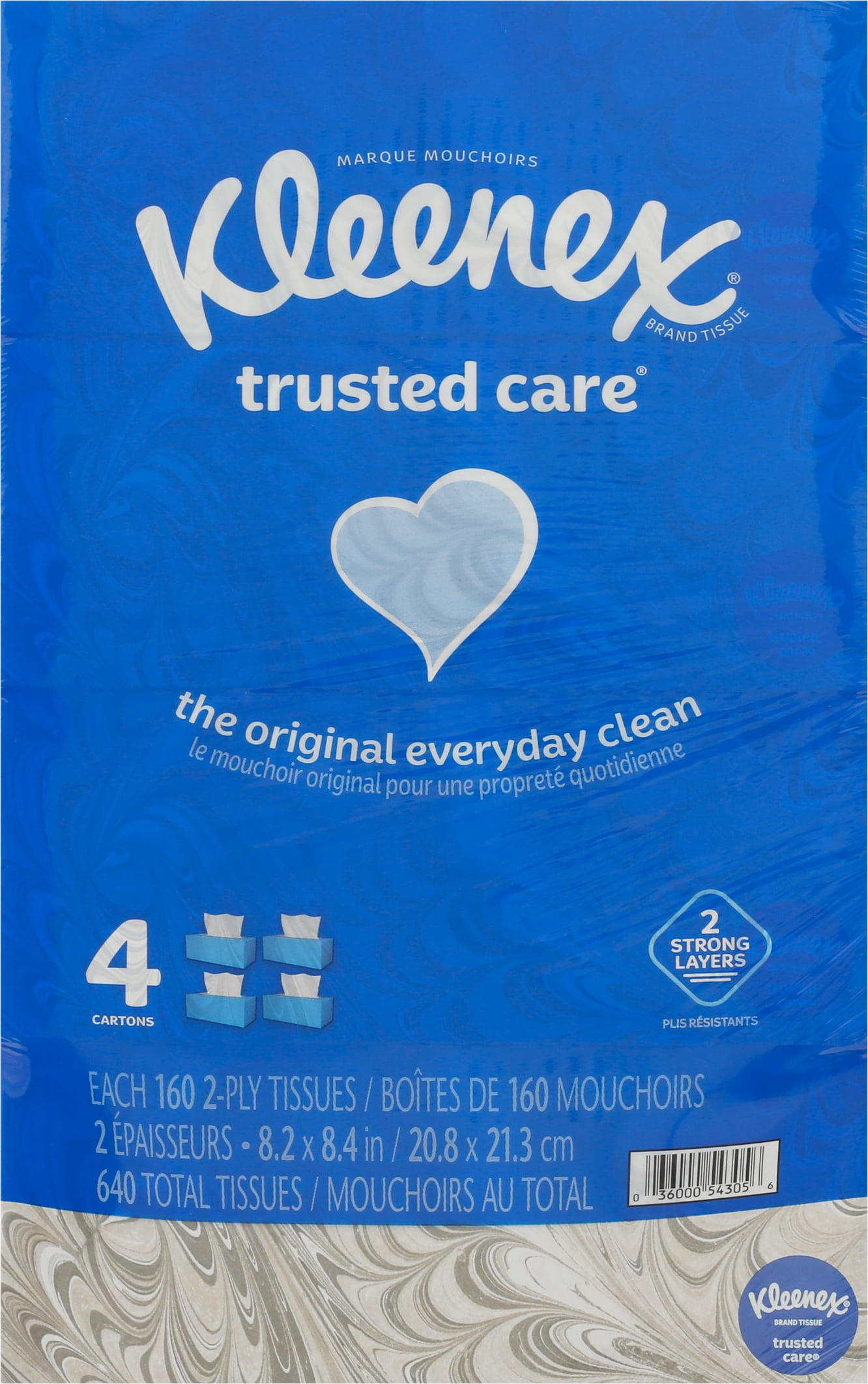 Kimberly-Clark 50220 Trusted Care Facial Tissue, 2-ply, White, 144 Sheets/box, 4 Boxes/pack