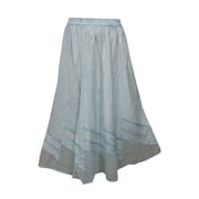 Mogul Womens Bohemian Summer Skirt A-Line Light Blue Rayon Elastic Waist Enzyme Wash Gypsy Skirts S