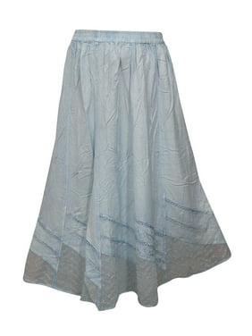 Mogul Womens Bohemian Summer Skirt A-Line Light Blue Rayon Elastic Waist Enzyme Wash Gypsy Skirts S