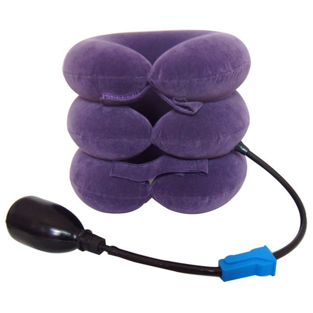 Tignapoo Ergonomic Inflatable Neck Traction Device - 3 Layer Soft PVC Support Pillow for Home Use, Adjustable Cervical Brace in Purple, Ideal for Muscle Relaxation and Posture Restoration