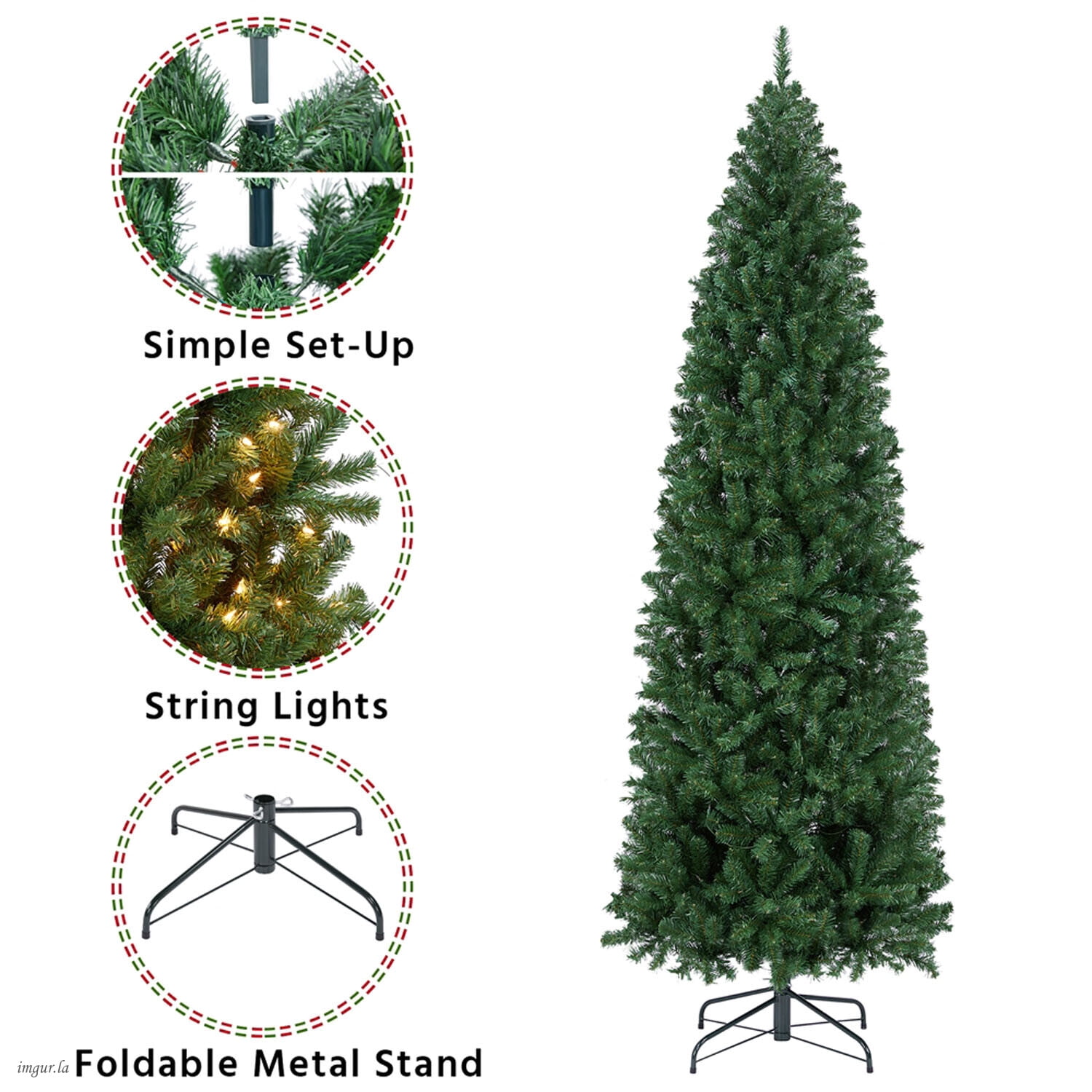 Alden Design 7.5FT Pre-lit Pencil Artificial Christmas Tree with Stand and 350 LED Lights,Green