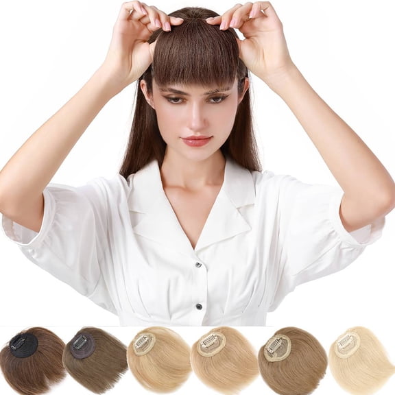 SEGO Clip in Hair Bangs 100% Human Hair Extensions Clip on Side Fringe with Natural Flat Neat Bangs with Temples for Women One Piece Hairpiece