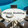 thumbnail image 6 of White Birthday Round Tablecloth, Fitted Table Cover with Elastic for 36"-44" Round Tables, Colorful Confetti Ribbons Polka Dots Classroom Table Cloth Outdoor Dinning Party Waterproof Tablecloths, 6 of 7