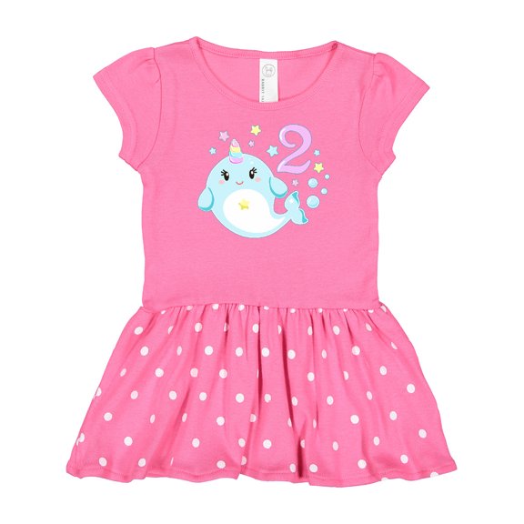 Inktastic Happy 2nd Birthday with Cute Narwhal Stars and Bubbles Gift Baby Girl Dress