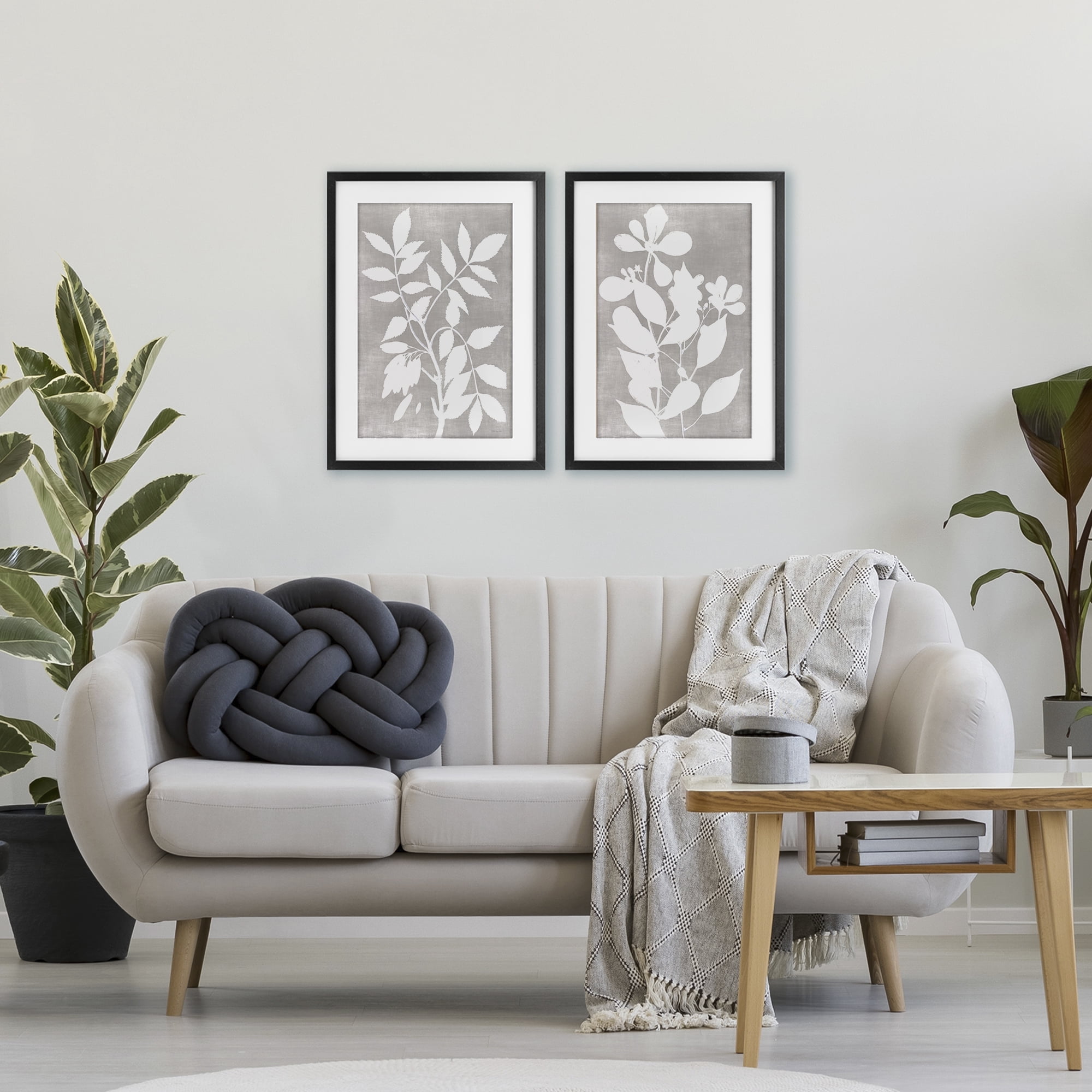 Stupell Industries Grey Foliage Impression 2 Piece Black Framed Print Under Glass Set, design by Stellar Design Studio