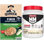 Muscle Milk Genuine Protein Powder, Vanilla Crème , 32g Protein, 1.9lb, 30.9oz + Quaker Fiber Apples & Cinnamon Instant Oatmeal, 1.58 oz 8 Count