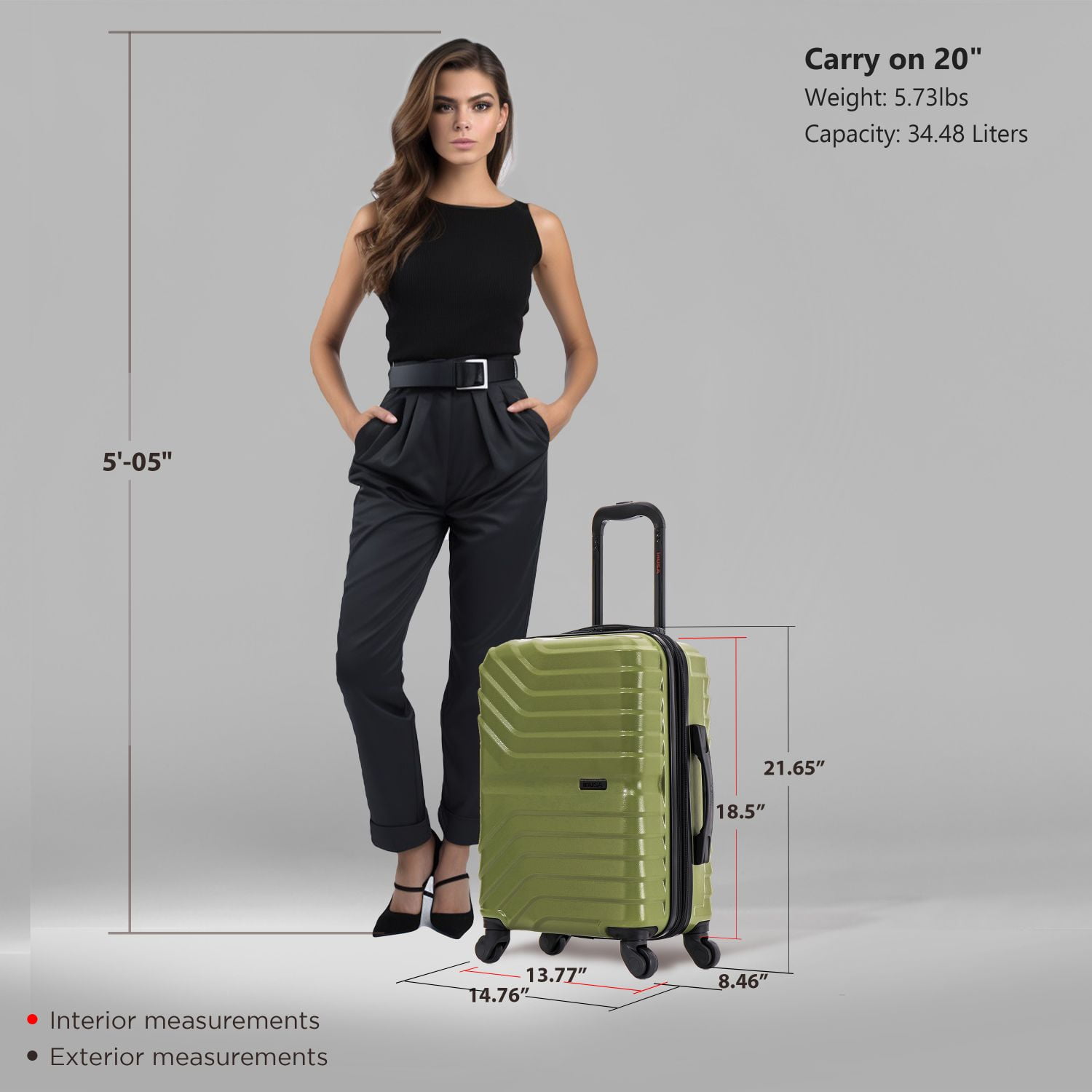 InUSA AURUM 20" Hardside Lightweight Carry On Luggage with Spinner Wheels, Handle and Trolley, Green