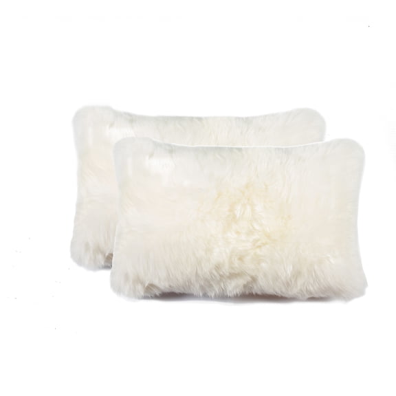 Natural Zealand Sheepskin Pillow 2-Pack 12x20 Natural Soft Decorative Cushion