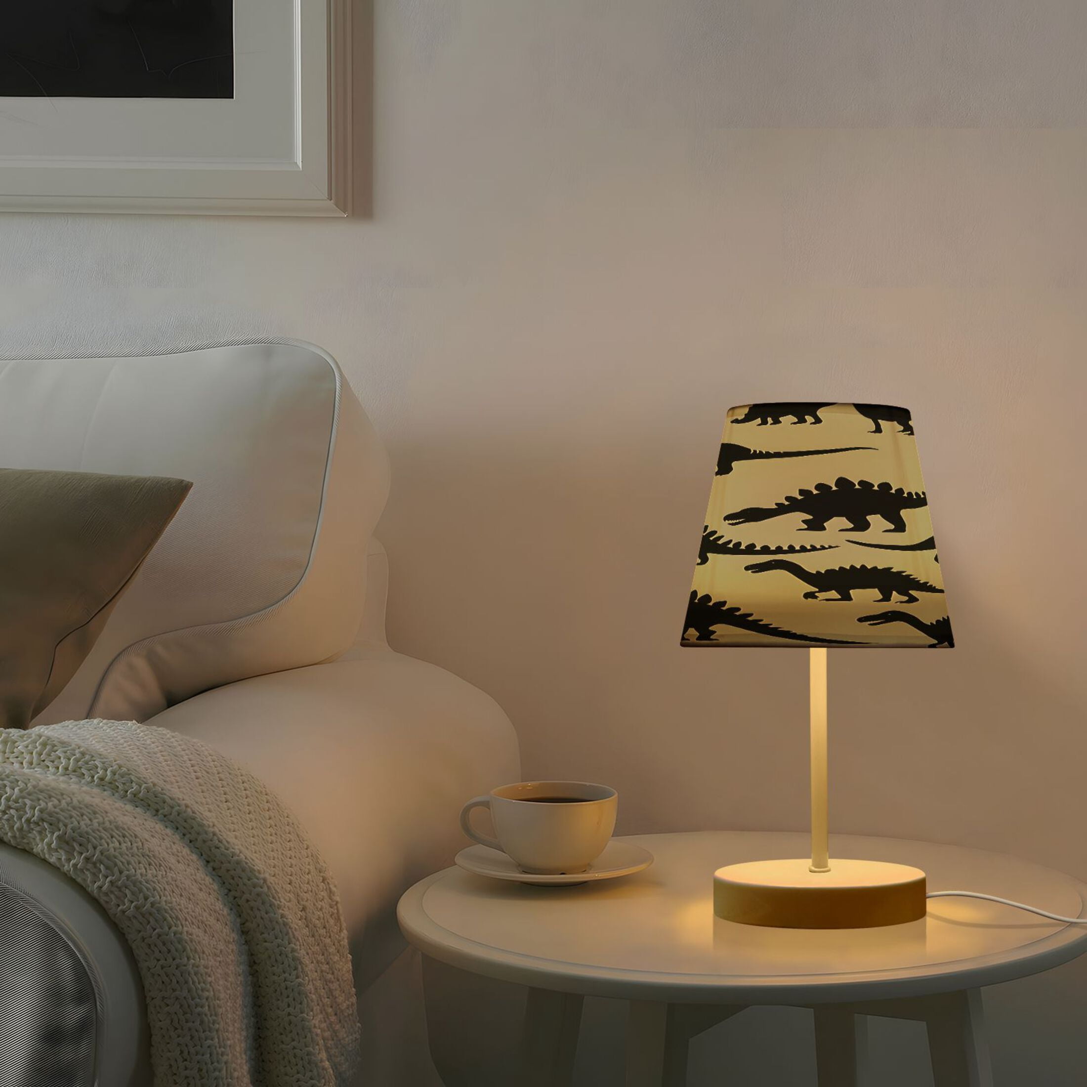 Ryvnso LED Bedside Table Lamp Art Dinosaur Silhouettes Bedroom Desk Lamps Nightstand Lampshade M