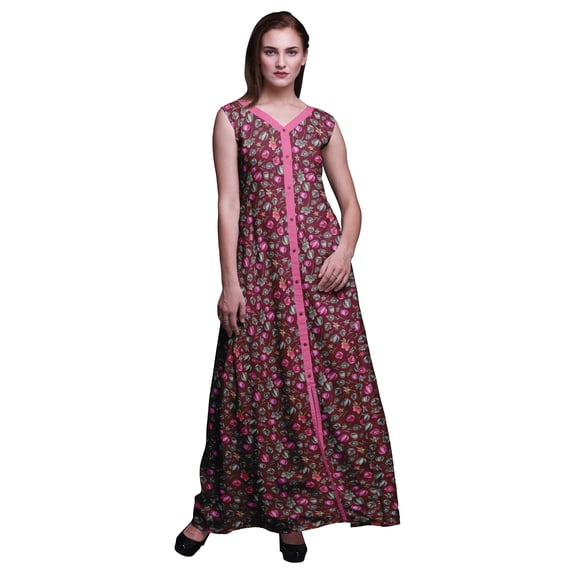 Bimba Floral Printed Front Slit Sleeveless Summer Spring Women Maxi Party Dress-X-Small