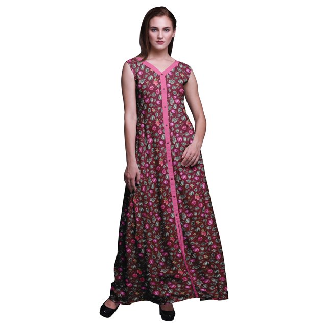Bimba Robe Longue Décontractée à Imprimé Floral pour Femme, Col en V, Sans Manches, Fente avant, Style Bohème - Xxx-Grand