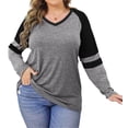 thumbnail image 2 of Langwyqu Plus Size Women V-Neck Raglan Sleeve Stripe Shirt Tops, 2 of 5