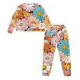 thumbnail image 4 of Yuyamidu Hippie Flower Women Sleepwear Pajama Set Long Sleeve Nightwear 2 Pack Floral Home Long Pant & Pullover T-shirt Outfits Comfy Crew Neck Pajamas Size M, 4 of 7