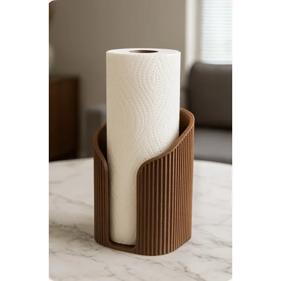 Modern Paper Towel Holder Ribbed Brown Plastic Countertop Stand Kitchen Decor