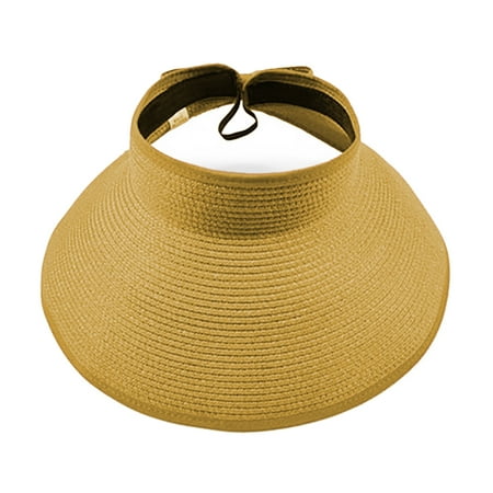 Opromo Women's Crushable Roll-up Wide Brim Straw Sun Hat Beach Visor-Khaki