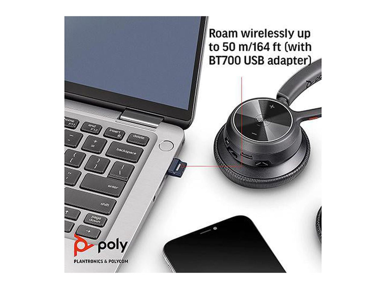 Poly - Voyager 4320 UC Wireless Headset + Charge Stand (Plantronics) - Headphones w/Mic - Connect to PC/Mac via USB-A Bluetooth Adapter, Cell Phone via Bluetooth-Works w/Teams (Certified), Zoom&More