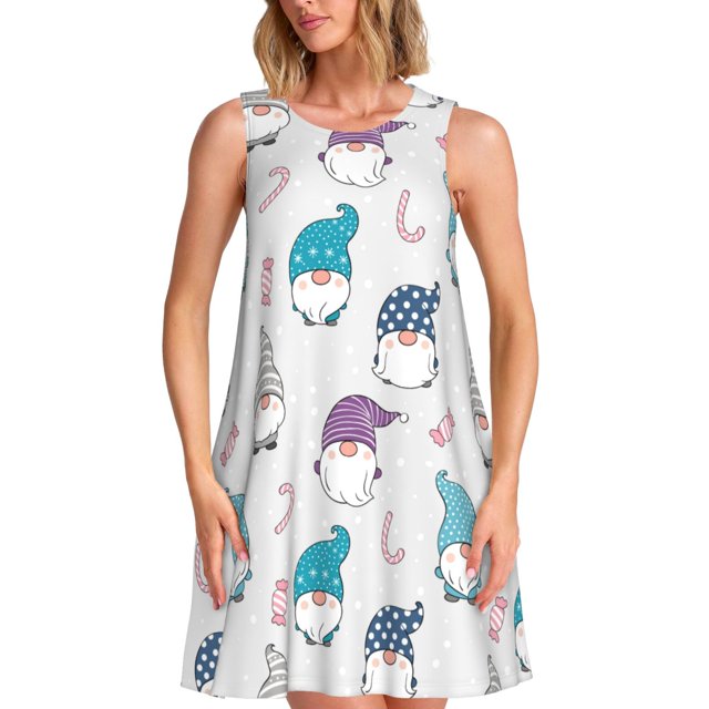 Disketp cute winter Gnome para Vestido sin Mangas para Mujeres, Vestidos de Verano para Mujeres, Casual y Holgado para la Playa