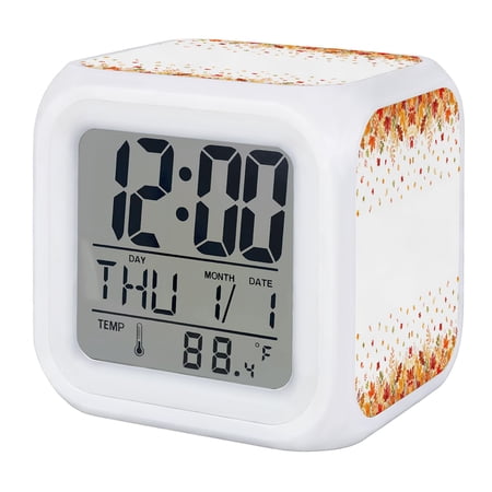 Maple Leaves Fall Digital Alarm Clock for Bedrooms, Smart LED Alarm Clock with 7 Color Changing Night Light, Thanksgiving Autumn Farmhouse Silent Wake Up Clocks for Sleep Study Cooking 3.2x3.2