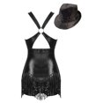 thumbnail image 2 of Kaerm Womens Shiny Jazz Latin Dance Costume Sparkly Tassel Dance Leotard Bodysuit with Sequined Hat Black S, 2 of 7