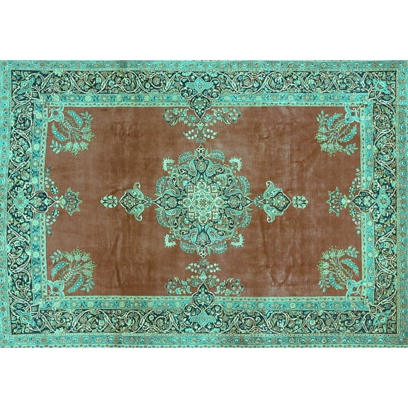 Ahgly Company Machine Washable Indoor Rectangle Persian Turquoise Blue Traditional Area Rugs, 5' x 7'