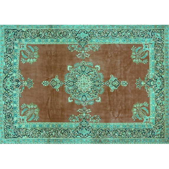 Ahgly Company Machine Washable Indoor Rectangle Persian Turquoise Blue Traditional Area Rugs, 2' x 5'