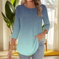 thumbnail image 2 of Women's Casual Fashion Printed Cotton Round Neck 3/4 Sleeve T-Shirt Tee Top Loose Fit Breathable Summer Vacation Holiday Beach Wear | CSEONE,Army Green L, 2 of 9