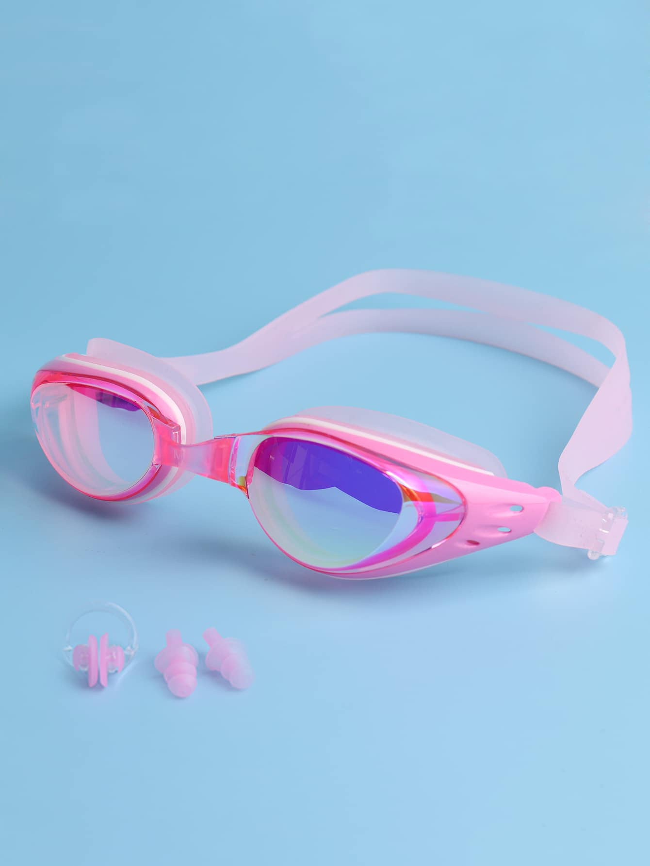 Goggles UV Fog Anti Swim Glasses+Nose Clips For Adult Men Women Sports Pink US 
