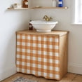 thumbnail image 4 of Orange Plaid Cabinet Curtains 35"W x 35"L, Gradient Geometric Buffalo White Checkered Sink Skirt for Bathroom Vanity Kitchen Self Adhesive, Dust-Proof Privacy Curtain for Shelves Closet Pantry, 4 of 9