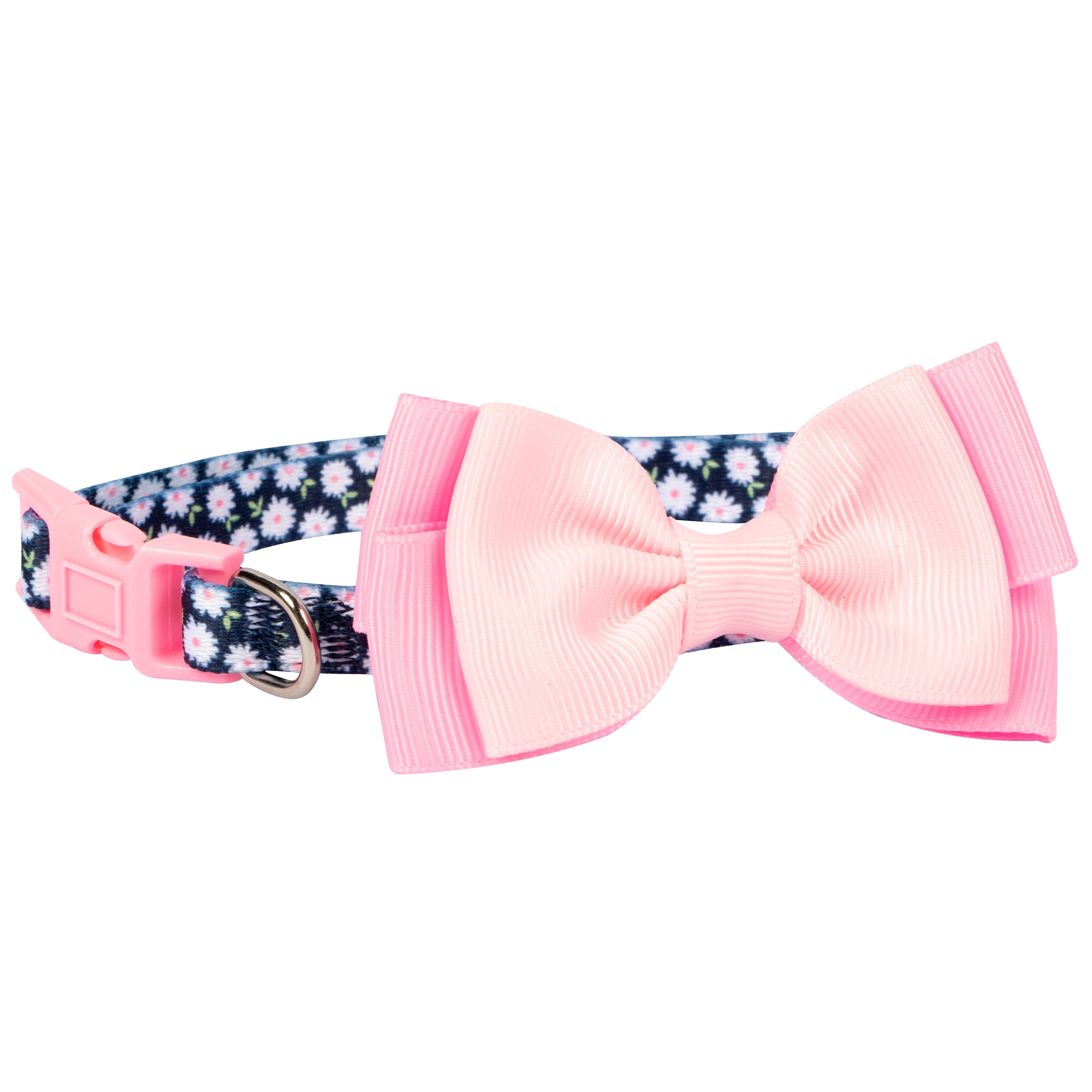 Dog Collar with Flower and Bow Accent in Pink or Grey 