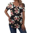 thumbnail image 5 of FOLUNSI Casual Floral Henley Shirt Knit - V-Neck Short Sleeve Blouse - M-4X, 5 of 6