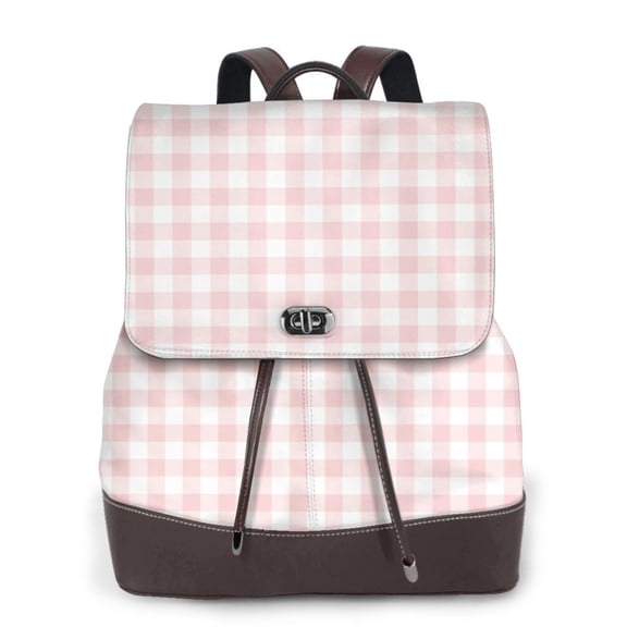 Kuqiui Checkboard Print Leather Backpack Purse For Women Fashion Ladies Vintage Bags Casual College Travel Backpacks bag