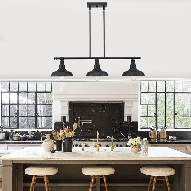 3Light Industrial Pendant Lighting for Kitchen Island Matte Black