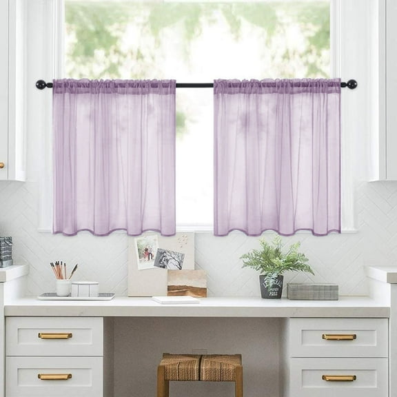 XmhyTop-A Short Tier Curtains Tiers, 76x60cm Purple Sheer Curtains 2 Pack, Farmhouse & Country Half Window Curtains, Rod Pocket Curtains, Ideal for Bathroom, Kitchen, Cafe Decor